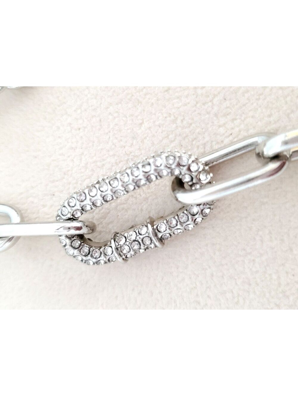 Vintage RJ Graziano Italy Set Silver-Tone Paperclip Chain Necklace w/Crystals - Picture 2 of 6